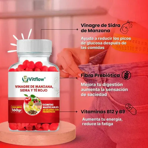 Vitflow® – Gomitas Masticables con Vinagre de Manzana, Sidra y Té Rojo